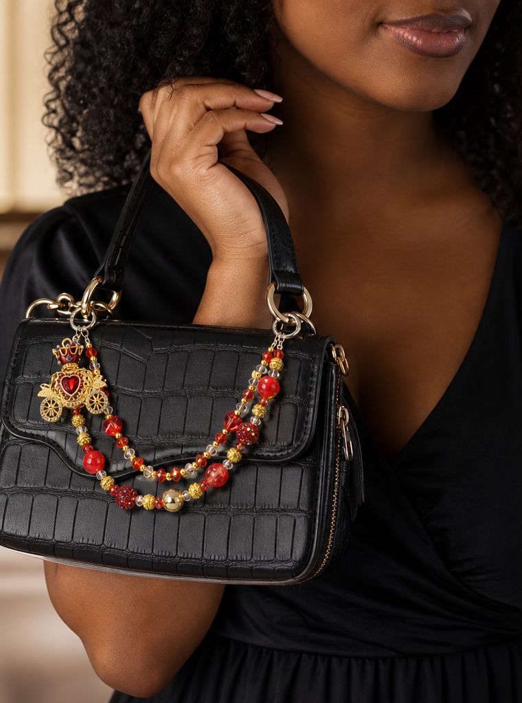 Red and Gold Coach Carriage Beaded Purse Charm Chain