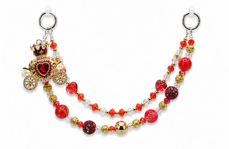 Red and Gold Coach Carriage Beaded Purse Charm Chain