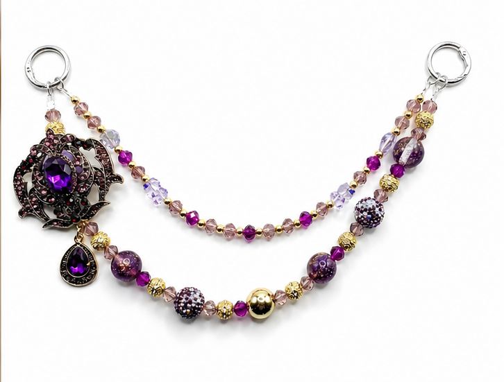 Purple Floral Gem Beaded Purse Charm Chain