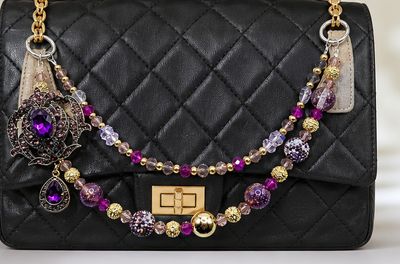 Purple Floral Gem Beaded Purse Charm Chain