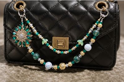 Emerald Green Flower Beaded Purse Charm Chain