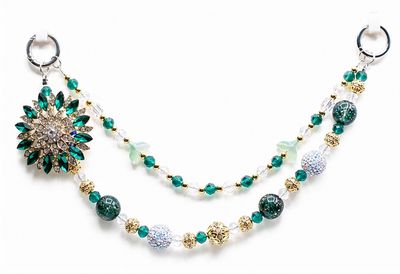 Emerald Green Flower Beaded Purse Charm Chain