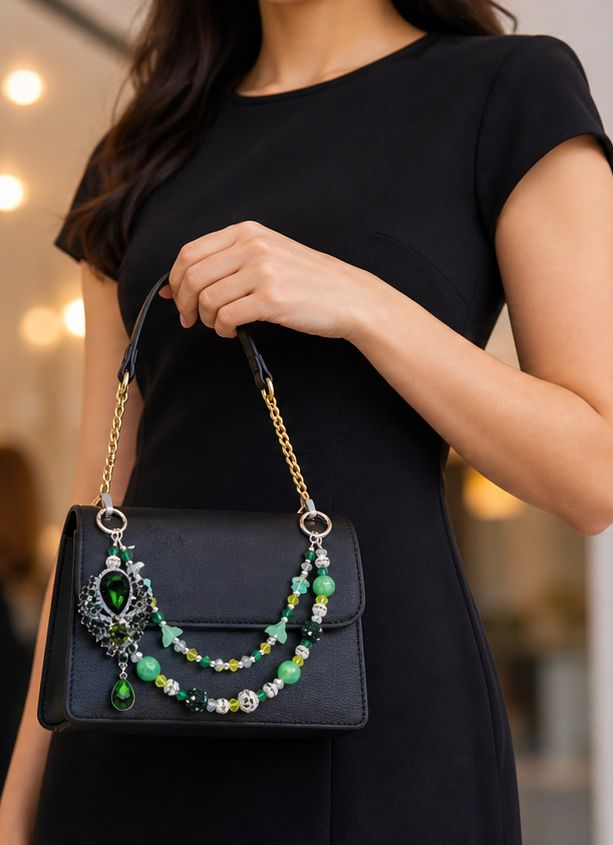 Emerald Green Gem Beaded Purse Charm Chain