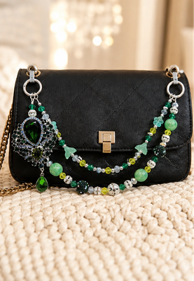 Emerald Green Gem Beaded Purse Charm Chain