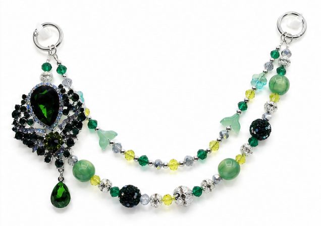 Emerald Green Gem Beaded Purse Charm Chain