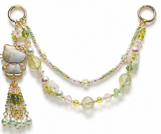 Green Pastel Kitty Beaded Purse Charm Chain