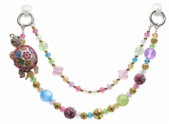 Colorful Turtle Beaded Purse Charm with Gold Tone Accent Chain