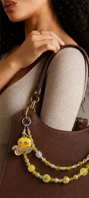 Yellow Beaded Cinderella Carriage Purse Charm with Gold-Tone Chain