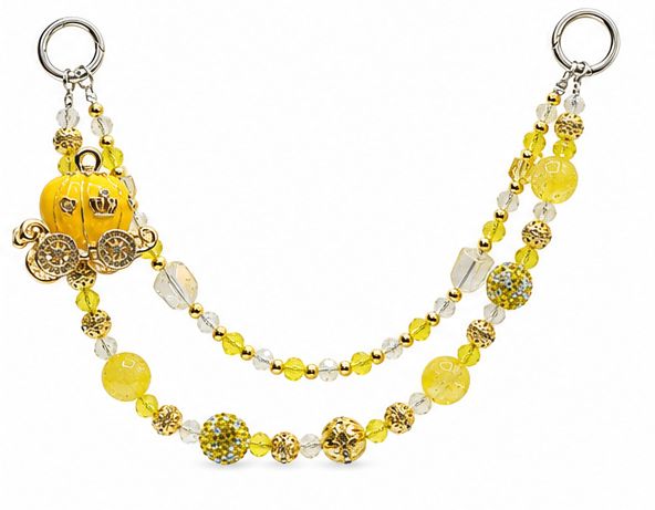 Yellow Beaded Cinderella Carriage Purse Charm with Gold-Tone Chain