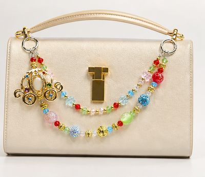 Multicolor Beaded Cinderella Carriage Purse Charm with Gold-Tone Chain
