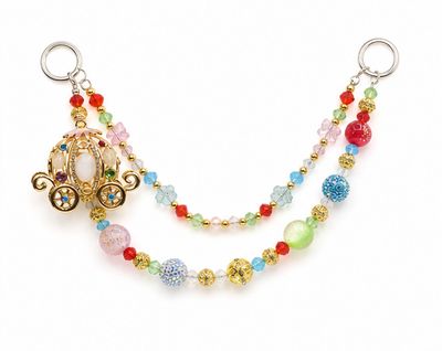 Multicolor Beaded Cinderella Carriage Purse Charm with Gold-Tone Chain
