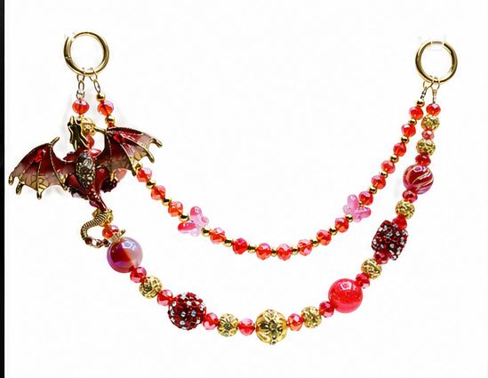 Red Beaded Dragon Purse Charm with Gold-Tone Chain