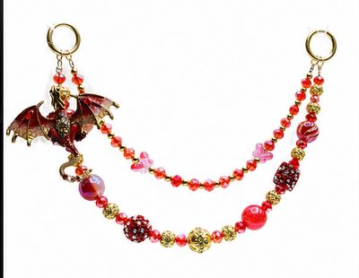 Red Beaded Dragon Purse Charm with Gold-Tone Chain