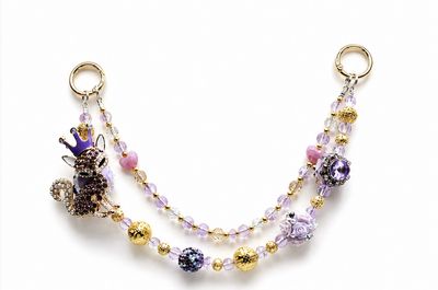 Lavender Beaded Fox Purse Charm with Gold-Tone Chain