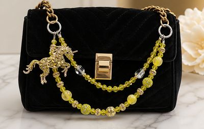 Yellow Beaded Unicorn Purse Charm with Gold-Tone Chain