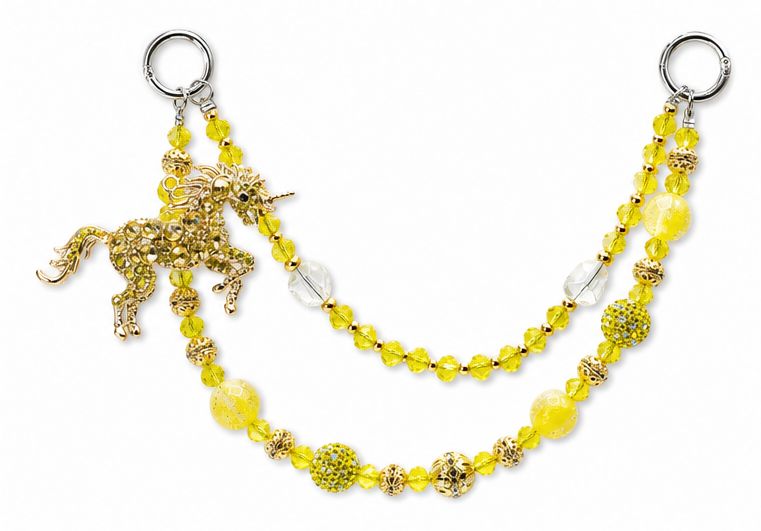 Yellow Beaded Unicorn Purse Charm with Gold-Tone Chain