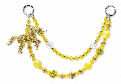 Yellow Beaded Unicorn Purse Charm with Gold-Tone Chain