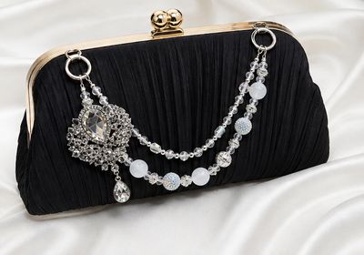 Silver Crystal-Style Beaded Clutch Charm with Teardrop Pendant