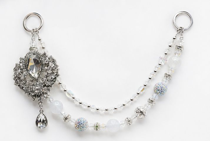 Silver Crystal-Style Beaded Clutch Charm with Teardrop Pendant