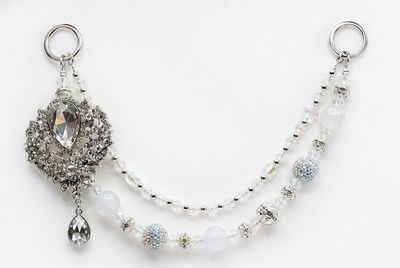 Silver Crystal-Style Beaded Clutch Charm with Teardrop Pendant