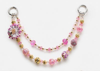 Pink Beaded Daisy Purse Charm with Gold-Tone Accents