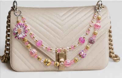 Pink Beaded Daisy Purse Charm with Gold-Tone Accents