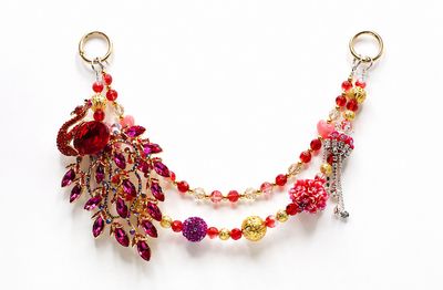 Red Peacock Beaded Purse Charm with Gold-Tone Accents