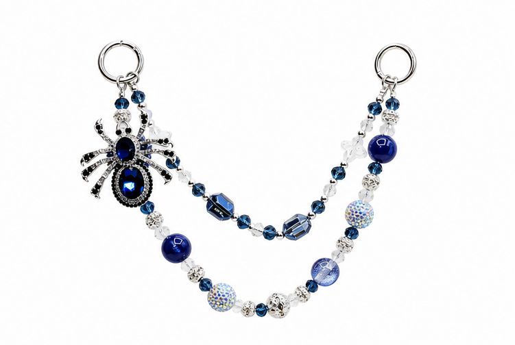 Blue Spider Beaded Purse Charm with Silver-Tone Accents