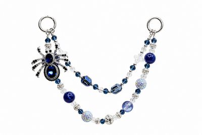 Blue Spider Beaded Purse Charm with Silver-Tone Accents
