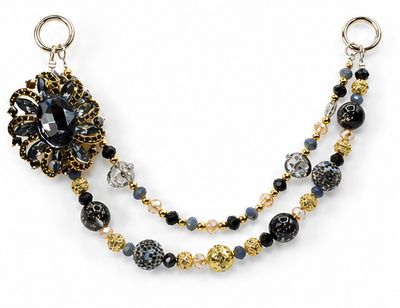 Black and Gold Flower Beaded Purse Charm