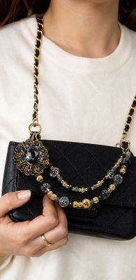 Black and Gold Flower Beaded Purse Charm