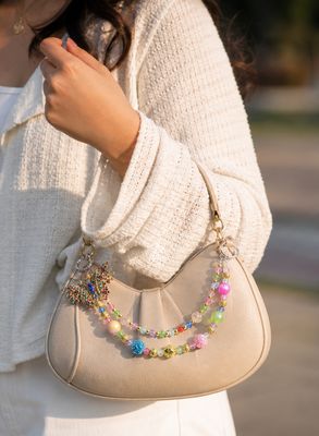 Multicolor Butterfly Beaded Purse Charm with Gold-Tone Accents