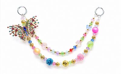 Multicolor Butterfly Beaded Purse Charm with Gold-Tone Accents