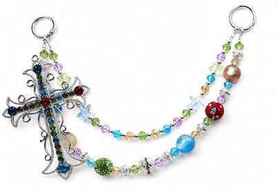 Multicolor Cross Beaded Purse Charm with Silver-Tone Accents