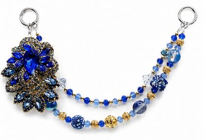 Royal Blue Jeweled Floral Purse Charm with Gold-Tone Accents