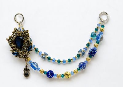 Royal Blue and Emerald Jeweled Purse Charm with Gold-Tone Accents