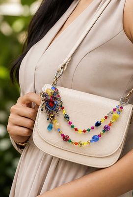 Multicolor Wolf Beaded Purse Charm with Gold-Tone Accents