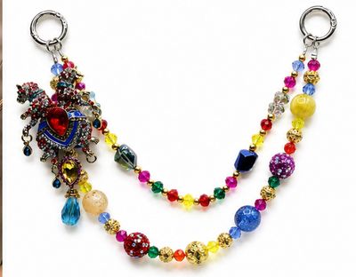 Multicolor Wolf Beaded Purse Charm with Gold-Tone Accents
