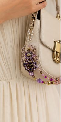 Deep Purple Spider Beaded Purse Charm with Gold-Tone Accents