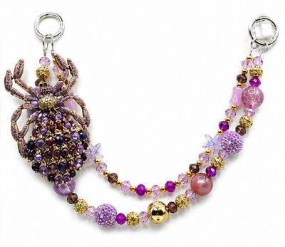 Deep Purple Spider Beaded Purse Charm with Gold-Tone Accents