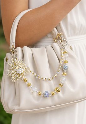 Pearl Leaf Beaded Purse Charm with Gold-Tone Accents