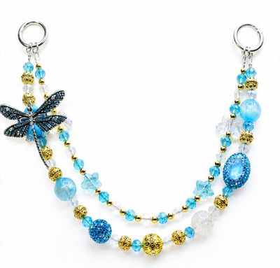 Aqua Blue Dragonfly Beaded Purse Charm with Gold-Tone Accents
