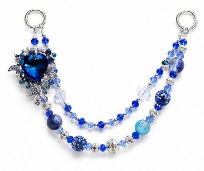 Blue Heart Beaded Purse Charm with Silver-Tone Accents