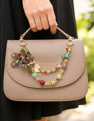 Multicolor Jeweled Floral Purse Charm with Gold-Tone Accents