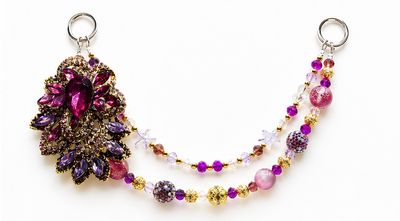 Fuchsia and Purple Jeweled Flower Purse Charm with Gold-Tone Accents