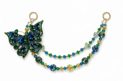 Blue and Green Butterfly Beaded Purse Charm with Gold-Tone Accents