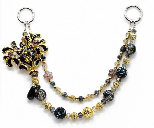 Black and Gold Ornate Beaded Purse Charm