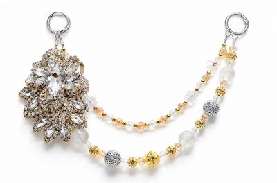 Champagne Gold Jeweled Clutch Charm with Clear Beaded Chain