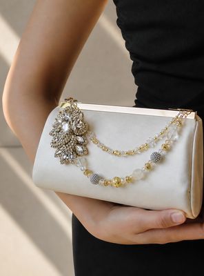 Champagne Gold Jeweled Clutch Charm with Clear Beaded Chain