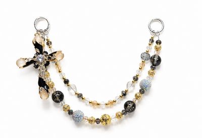 Black and Gold Cross Beaded Purse Charm with Pearl-Like Accents